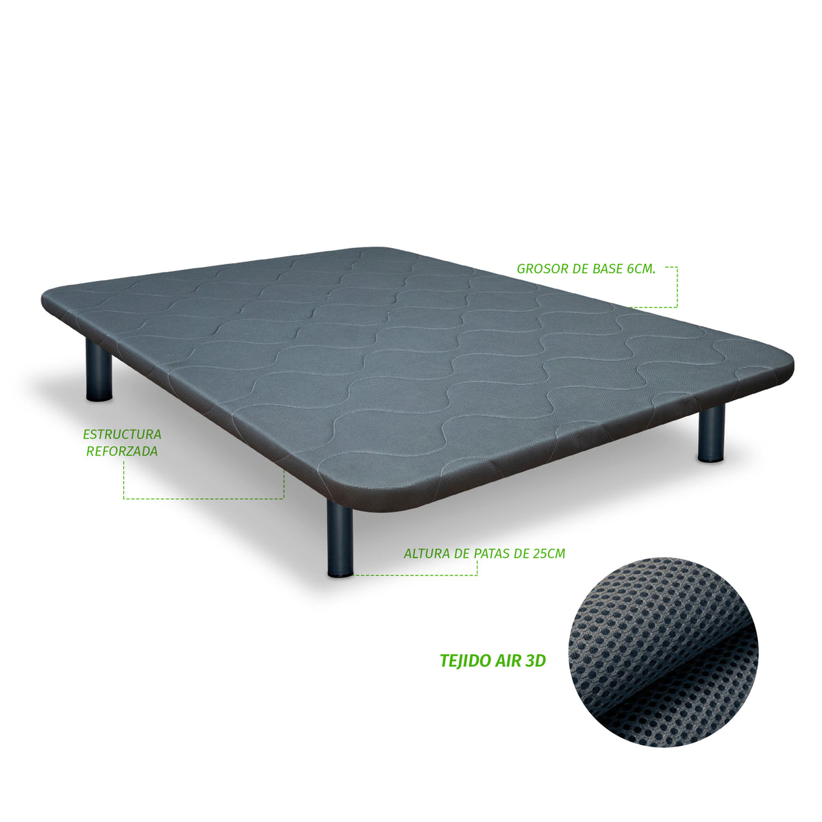 Base Tapizada Premium con 4 Patas - Estructura Reforzada