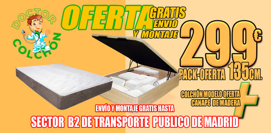 Pack OFERTA Colchón Visco-Confort, 135cm y Canapé de Madera 22mm