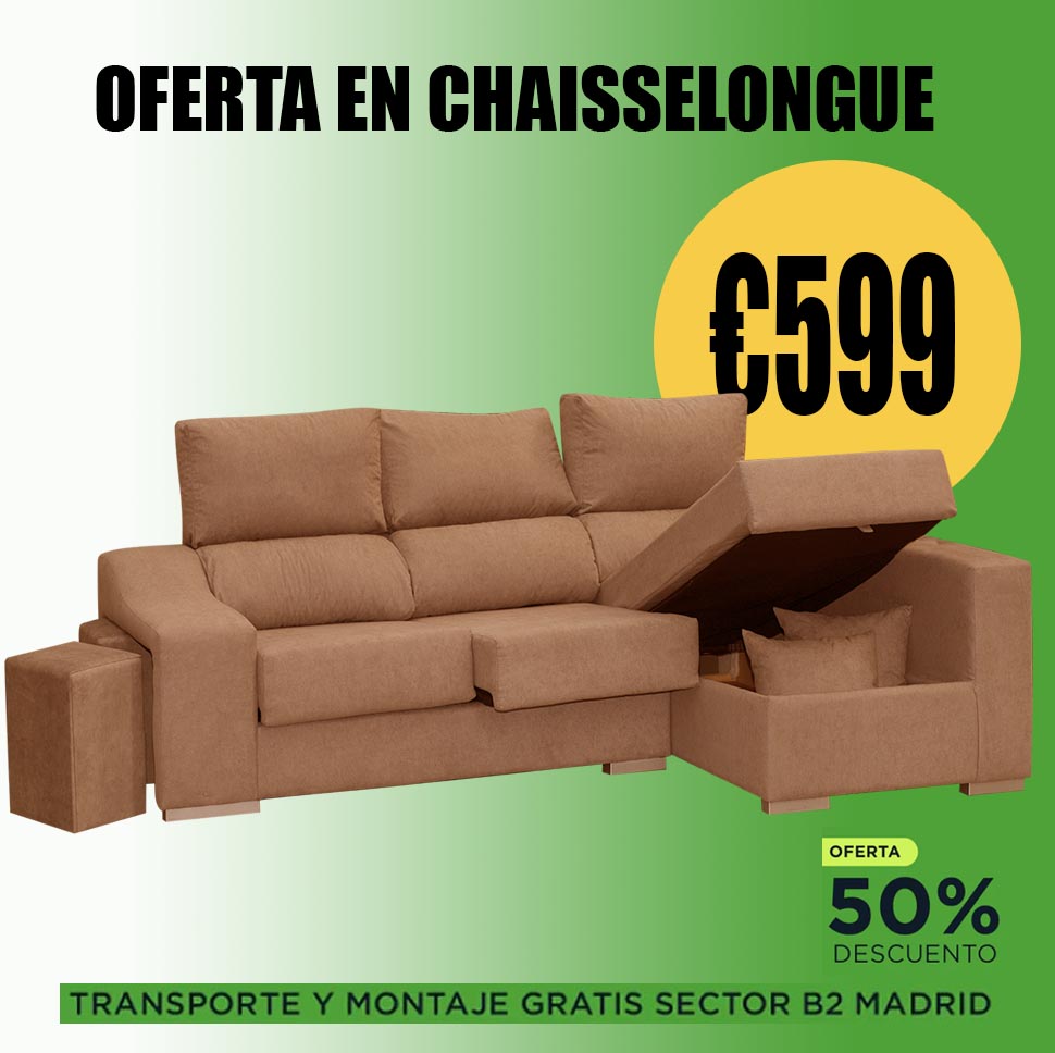 Sofá Moderno 3 Plazas con Arcón + 2 Pufs + Cojines + Chaise Longue Conjunto.